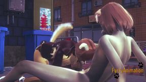 Furry yaoi fox deepthroats dog on street cum in his mouth