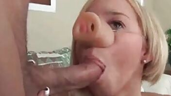 Porky blonde delights stud's schlong with lusty sucking