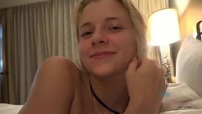 POV sex with super hot amateur blonde &mdash;  fucking in hotel room and came on her pussy