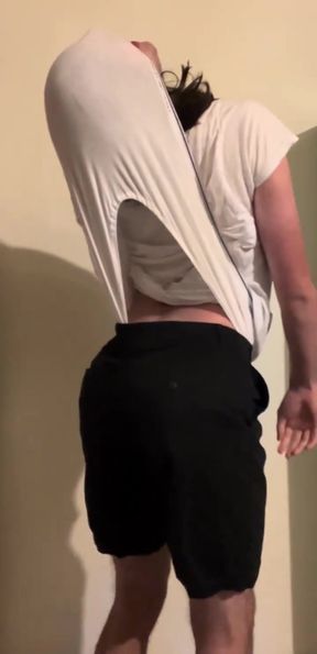 Teen in shorts gets a painful wedgie while wearing underwear