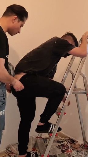 I fucked my 19 y.o. boy bareback and we emptied our balls, after we had painted the walls   Clip 1