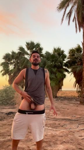 Jerking and smoking in a sunset in nature