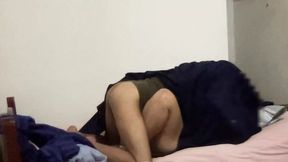 Her snatch gets warmed by his breath under the blanket