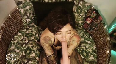 Submissive whore begs for thick tattooed dick while fingering her plump ass