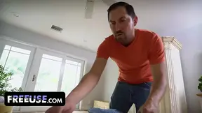 Lucky neighbor Juan catches hot blonde Summer Col sunbathing and rubs oil