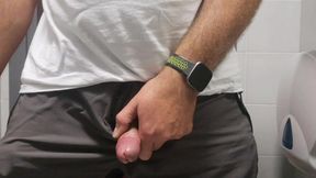 Cicci77 cum and than piss in a common bathroom