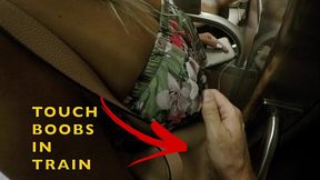 Horny Unknown Young Guy Touching Slowly Stepmom'_s Tits in Public Train