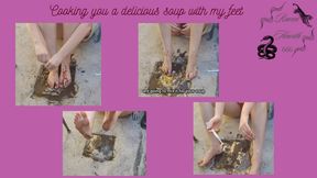 Feet playing with dirt and food