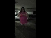 Naked Chub Sissy Does Nipple Pain in a Parking Garage!