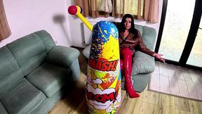 dominant leather milf inflatable smash fetish. giant hammer, doggy, cum play and popping preview