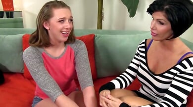 Young college student Shay Fox reunites with her mature lesbian neighbor for steamy intimate moments at home