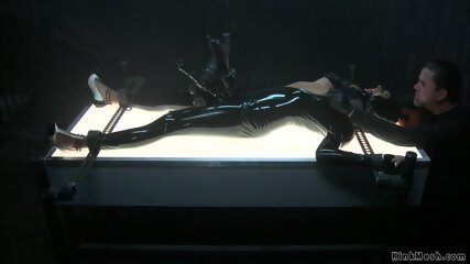 Bound ebony in latex pussy vibed