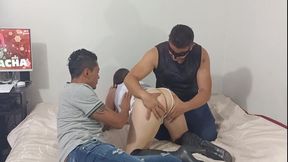 Hot wife in a surprise threesome saves husband's dignity by sucking and