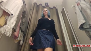 Trying on transparent sexy clothes in a mall. Look at me in the fitting room and jerk off