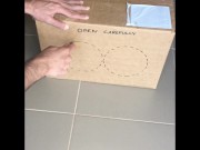 Surprise Delivery series - Striped bed socks Big Male Feet to Worship inside - Manlyfoot