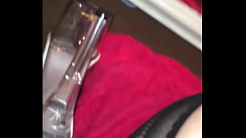 Amateur slutty sissy fucks dildo in mirror