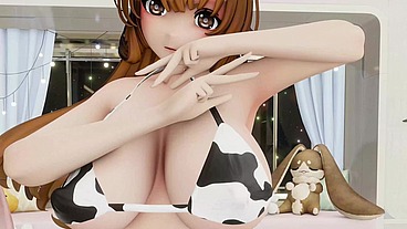 Sousou no Frieren Fern Hentai Undress Dance Yaosobi Idol Cow Girl Outfit Big Boobs MMD 3D Orange Hair