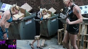Provocative goth trans-lesbian spanks and strips in public display of affection