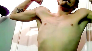 Hot guy unloads his balls in front of guys
