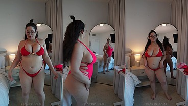Try On Haul - Little Red Bikini Edition ft. thick Dani Valentina
