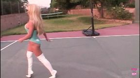 Blonde Bimbo with Big Fake Boobs Receives Deep Penetration from Two Hard Packed Guys