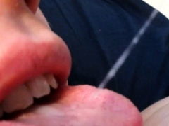 Swallowing a hot load of gooey cum
