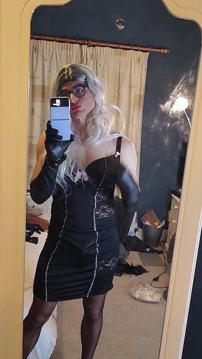 In nylon and satin lingerie