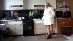 nylon lady in fur coat - teases with tits and ass