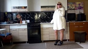 nylon lady in fur coat - teases with tits and ass