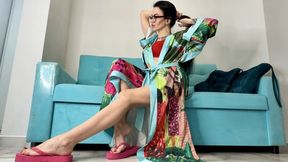 Lingerie and silk satin robe on me