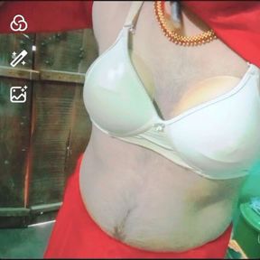 Indian Gay Crossdresser Gauri Sissy xxx video call in red saree showing his boobs and bra strap