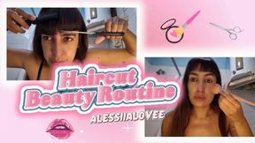 Haircut Beauty routine, Lipstick and scissors