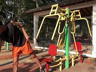 DOING EXERCISES IN THE PUBLIC PARK AND AFTERWARDS MY DICK GETS VERY HARD