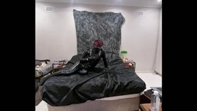 Latex Drone Activation – Gas Mask Transformation in Glossy Black Latex