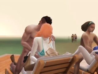 Nami and Robin relaxing gangbang at the Spa Island