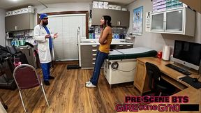 Petite 18-year-old with long hair gets physical exam with a magic wand