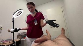 Russian MILF gives her client nice blow and handjobs after lasering his balls