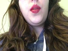 Sensual Chubby Brunette Teen Smoking Cork Tip Cigarette in Bright Red Lipstick