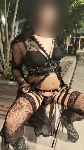 kinky gothic slut outdoor exploring the city center.   Clip 3