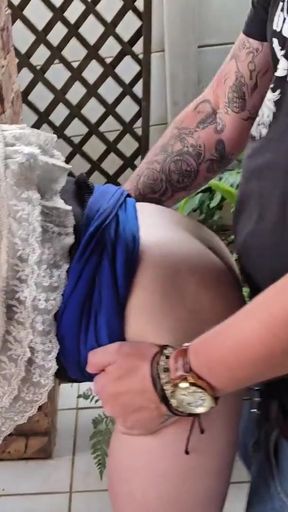 Thrilling moment from "My friend sharing his wife for a quick outdoor fuck,sharing cum in her pussy"