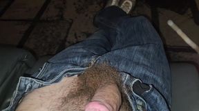 Wanking My Big Dick in Jeans, Topless, Spitting, Cumshot