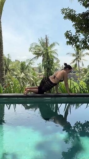 Teasing in See-thru Dress Outdoor at the Pool, Strip