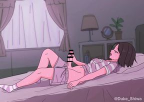 Cartoon Futanari Masturbating on Bed and Cuming a Lot