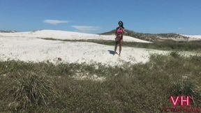 Married woman cheating on her husband on the beach