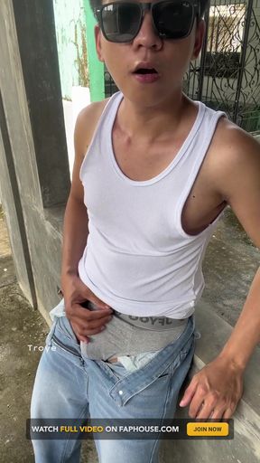 Asian Boy Is Too Hot in His White Top and Jeans