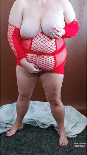 stripping in my fishnet bodysuit to show my lover my mature married hairy pussy - cheat wife bigtits bbw   Clip 2