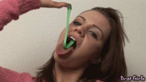 001 - Cute Addison Chews Gum and Blows Various Bubbles (MP4 SD)