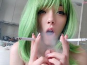 Cute Green Hair Egirl smoking 2 cigarettes at the same time (full vid on my 0nlyfans/ManyVids)