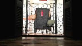 Ugly BDSM Mistress Megan torments her fat sub in dungeon with hot wax, bondage, spanking and strapon