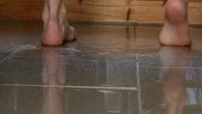 Kristy Splashes In Her Pee Puddle In Bare Feet